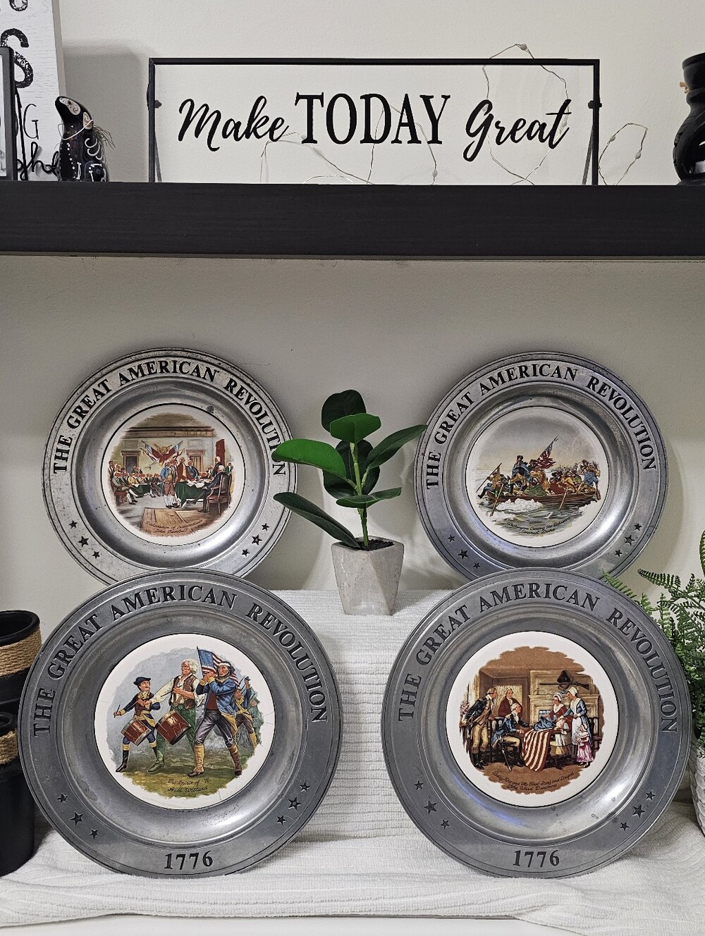 Set/4 VINTAGE Collectibles Pewter Plates THE GREAT AMERICAN REVOLUTION OF 1976.